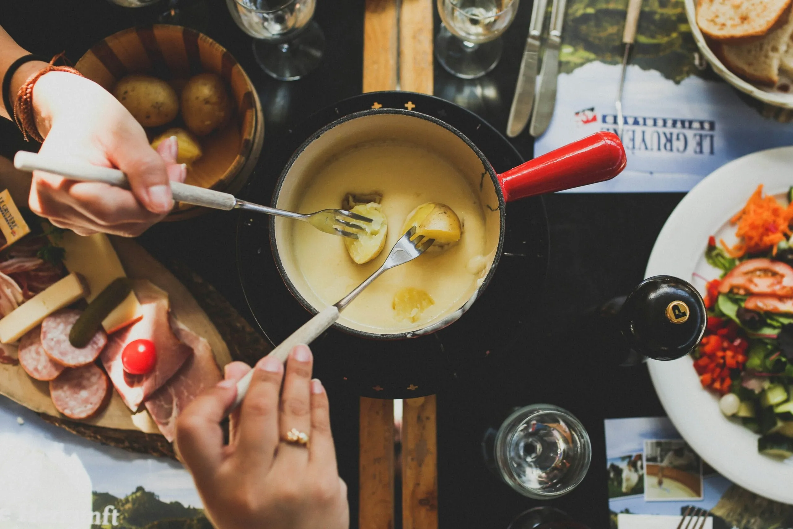Ultimate Swiss Cheese Fondue in a pot